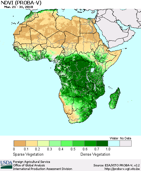 Africa NDVI (PROBA-V) Thematic Map For 3/21/2018 - 3/31/2018