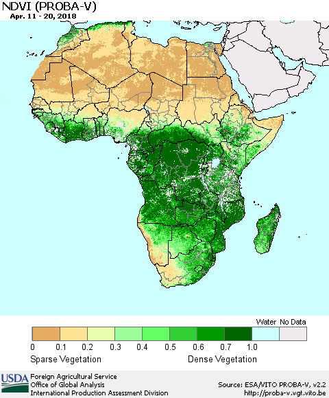 Africa NDVI (PROBA-V) Thematic Map For 4/11/2018 - 4/20/2018