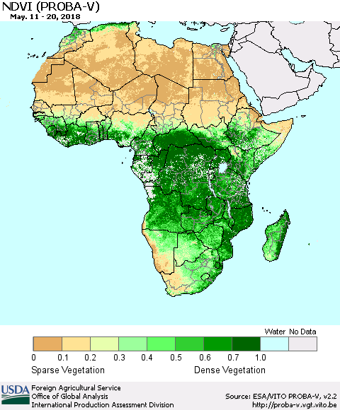 Africa NDVI (PROBA-V) Thematic Map For 5/11/2018 - 5/20/2018