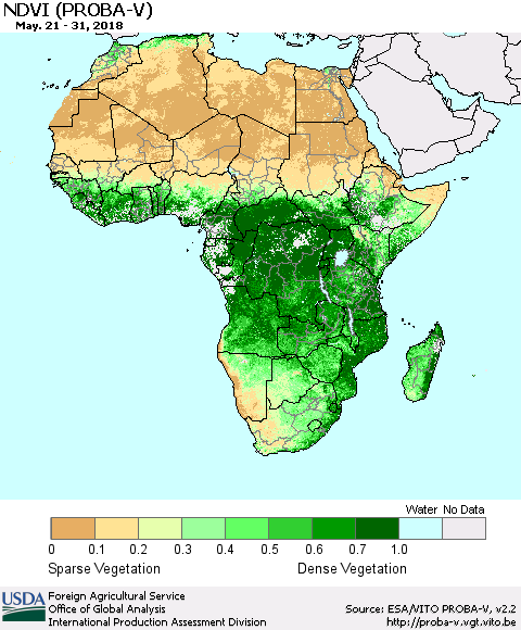 Africa NDVI (PROBA-V) Thematic Map For 5/21/2018 - 5/31/2018