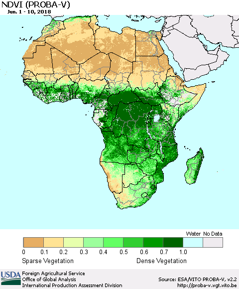 Africa NDVI (PROBA-V) Thematic Map For 6/1/2018 - 6/10/2018