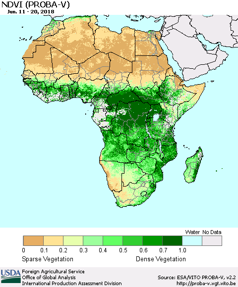 Africa NDVI (PROBA-V) Thematic Map For 6/11/2018 - 6/20/2018