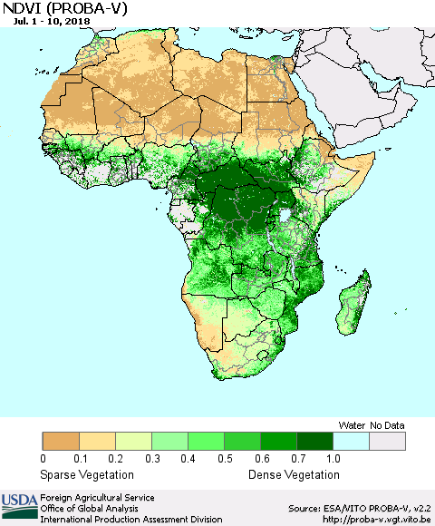 Africa NDVI (PROBA-V) Thematic Map For 7/1/2018 - 7/10/2018