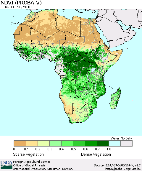Africa NDVI (PROBA-V) Thematic Map For 7/11/2018 - 7/20/2018