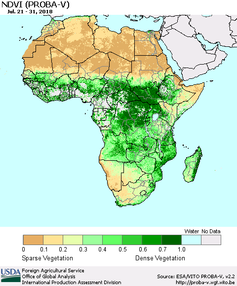 Africa NDVI (PROBA-V) Thematic Map For 7/21/2018 - 7/31/2018
