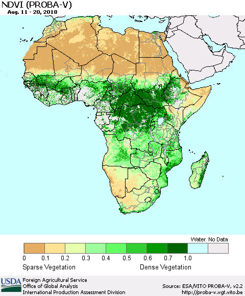 Africa NDVI (PROBA-V) Thematic Map For 8/11/2018 - 8/20/2018