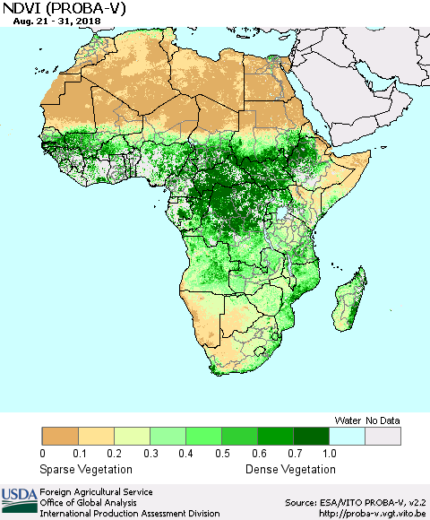 Africa NDVI (PROBA-V) Thematic Map For 8/21/2018 - 8/31/2018