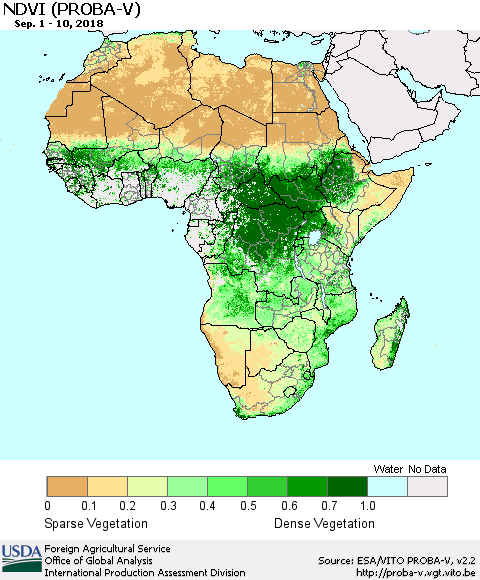 Africa NDVI (PROBA-V) Thematic Map For 9/1/2018 - 9/10/2018