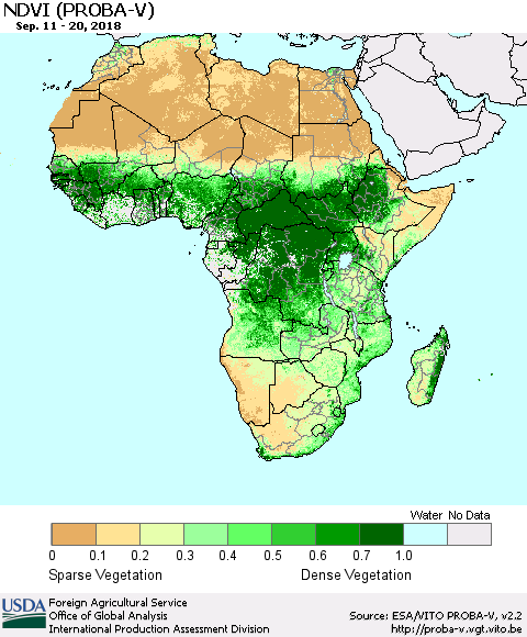 Africa NDVI (PROBA-V) Thematic Map For 9/11/2018 - 9/20/2018