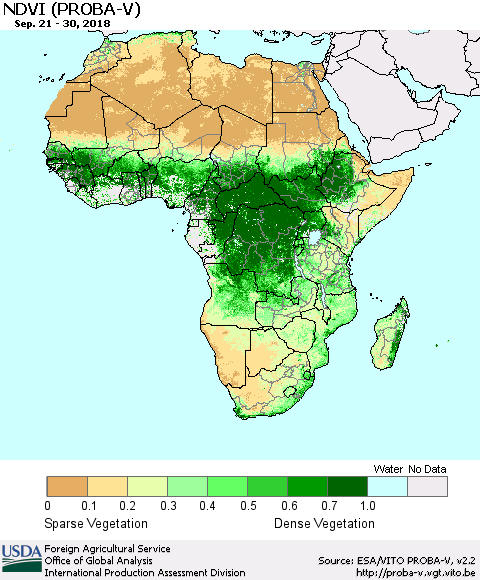 Africa NDVI (PROBA-V) Thematic Map For 9/21/2018 - 9/30/2018