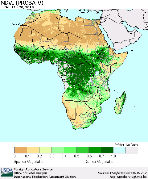 Africa NDVI (PROBA-V) Thematic Map For 10/11/2018 - 10/20/2018