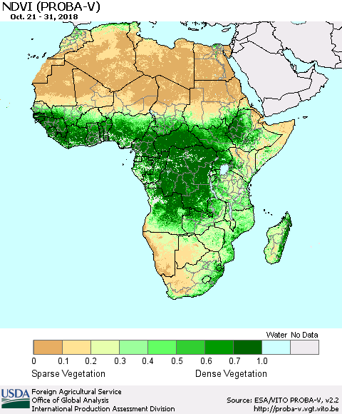 Africa NDVI (PROBA-V) Thematic Map For 10/21/2018 - 10/31/2018
