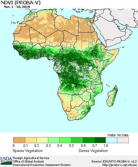 Africa NDVI (PROBA-V) Thematic Map For 11/1/2018 - 11/10/2018