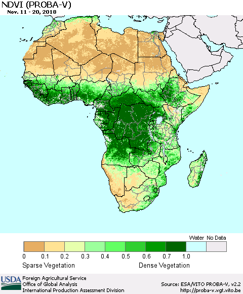 Africa NDVI (PROBA-V) Thematic Map For 11/11/2018 - 11/20/2018