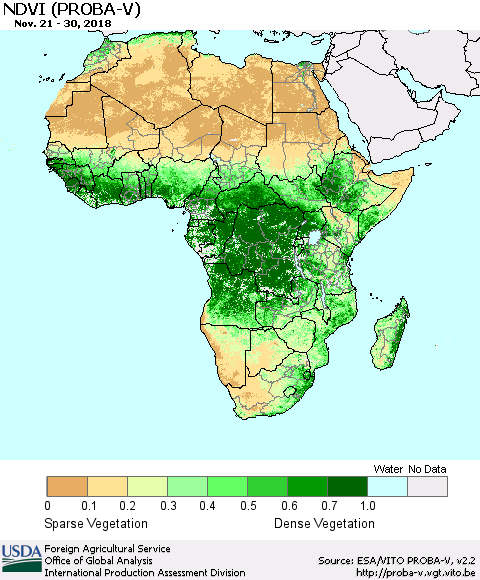 Africa NDVI (PROBA-V) Thematic Map For 11/21/2018 - 11/30/2018