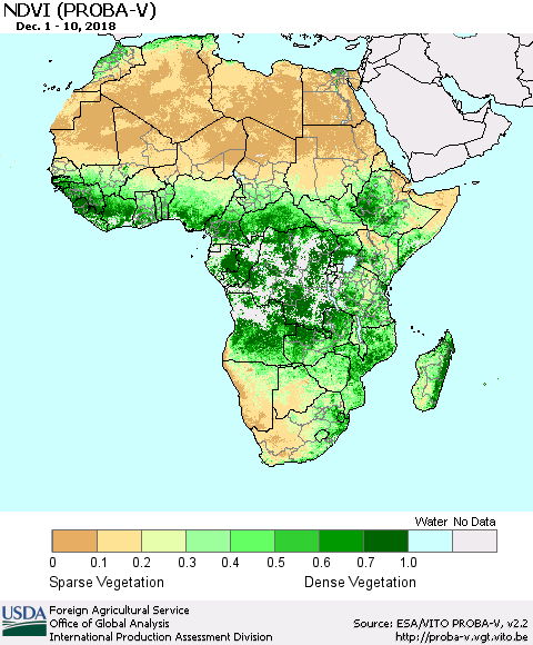 Africa NDVI (PROBA-V) Thematic Map For 12/1/2018 - 12/10/2018
