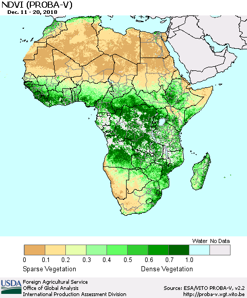Africa NDVI (PROBA-V) Thematic Map For 12/11/2018 - 12/20/2018
