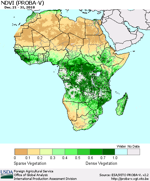 Africa NDVI (PROBA-V) Thematic Map For 12/21/2018 - 12/31/2018