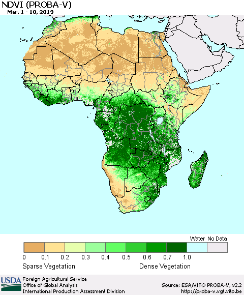 Africa NDVI (PROBA-V) Thematic Map For 3/1/2019 - 3/10/2019