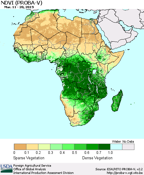Africa NDVI (PROBA-V) Thematic Map For 3/11/2019 - 3/20/2019