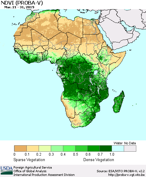 Africa NDVI (PROBA-V) Thematic Map For 3/21/2019 - 3/31/2019