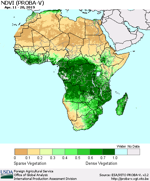 Africa NDVI (PROBA-V) Thematic Map For 4/11/2019 - 4/20/2019