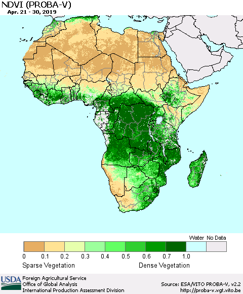 Africa NDVI (PROBA-V) Thematic Map For 4/21/2019 - 4/30/2019