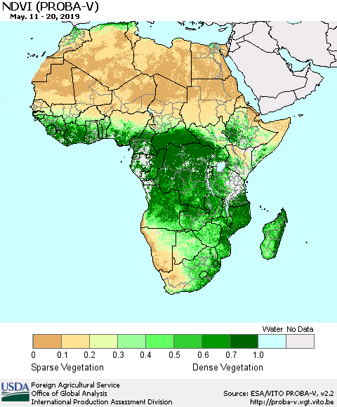 Africa NDVI (PROBA-V) Thematic Map For 5/11/2019 - 5/20/2019