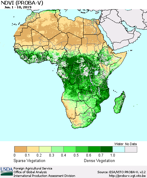 Africa NDVI (PROBA-V) Thematic Map For 6/1/2019 - 6/10/2019