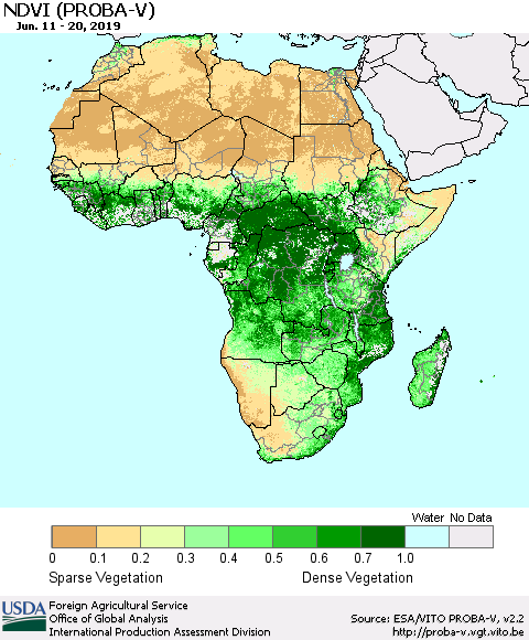 Africa NDVI (PROBA-V) Thematic Map For 6/11/2019 - 6/20/2019
