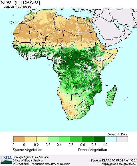 Africa NDVI (PROBA-V) Thematic Map For 6/21/2019 - 6/30/2019