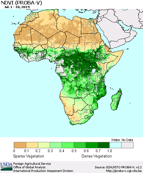 Africa NDVI (PROBA-V) Thematic Map For 7/1/2019 - 7/10/2019