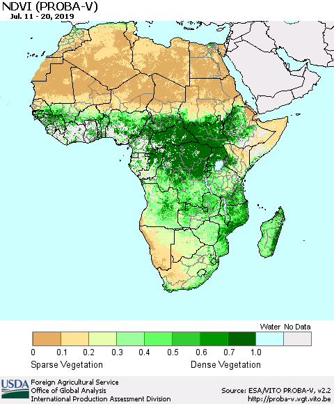 Africa NDVI (PROBA-V) Thematic Map For 7/11/2019 - 7/20/2019