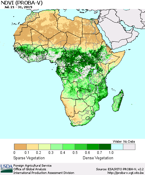 Africa NDVI (PROBA-V) Thematic Map For 7/21/2019 - 7/31/2019