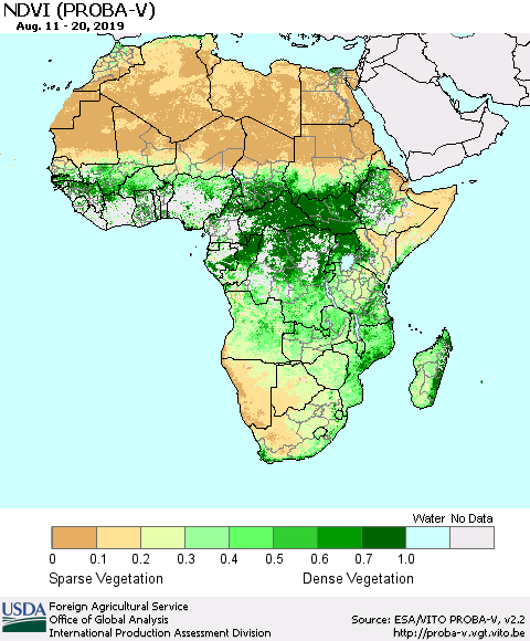 Africa NDVI (PROBA-V) Thematic Map For 8/11/2019 - 8/20/2019