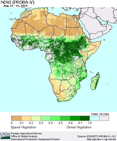Africa NDVI (PROBA-V) Thematic Map For 8/21/2019 - 8/31/2019