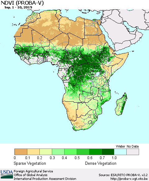 Africa NDVI (PROBA-V) Thematic Map For 9/1/2019 - 9/10/2019
