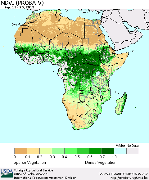 Africa NDVI (PROBA-V) Thematic Map For 9/11/2019 - 9/20/2019