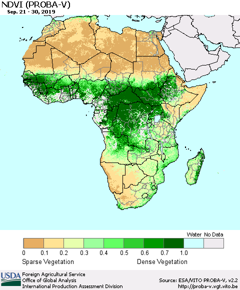 Africa NDVI (PROBA-V) Thematic Map For 9/21/2019 - 9/30/2019