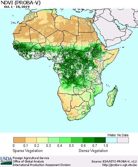 Africa NDVI (PROBA-V) Thematic Map For 10/1/2019 - 10/10/2019