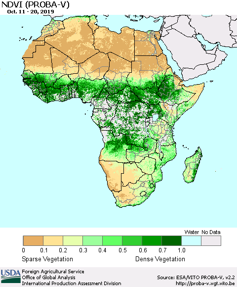 Africa NDVI (PROBA-V) Thematic Map For 10/11/2019 - 10/20/2019