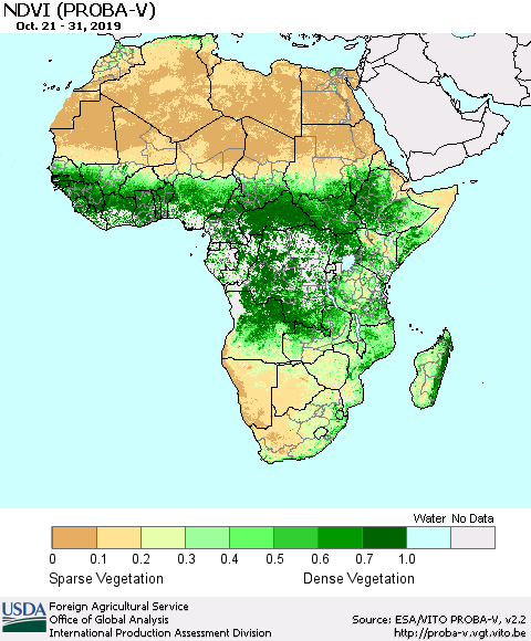Africa NDVI (PROBA-V) Thematic Map For 10/21/2019 - 10/31/2019