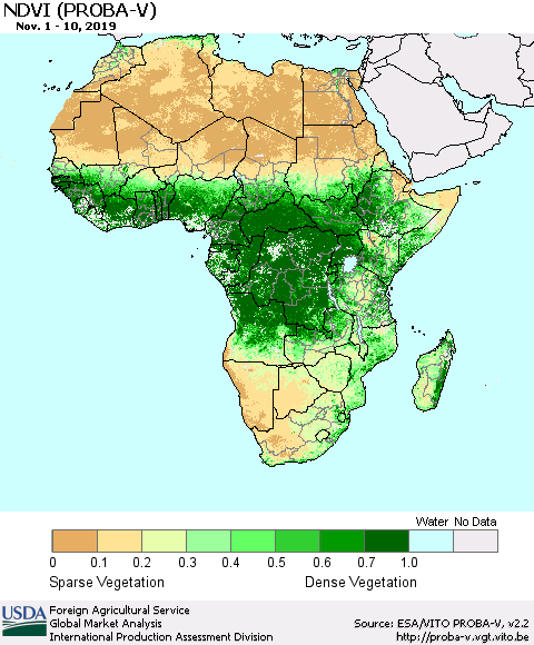 Africa NDVI (PROBA-V) Thematic Map For 11/1/2019 - 11/10/2019