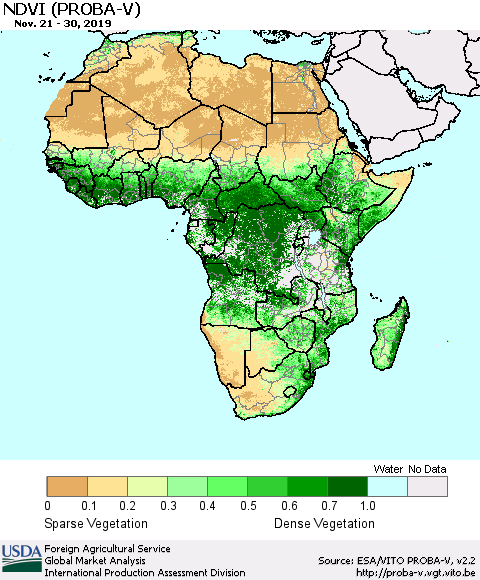Africa NDVI (PROBA-V) Thematic Map For 11/21/2019 - 11/30/2019