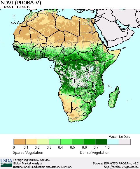 Africa NDVI (PROBA-V) Thematic Map For 12/1/2019 - 12/10/2019