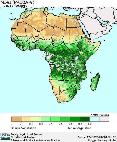 Africa NDVI (PROBA-V) Thematic Map For 12/11/2019 - 12/20/2019