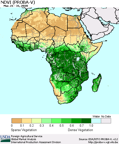 Africa NDVI (PROBA-V) Thematic Map For 3/21/2020 - 3/31/2020