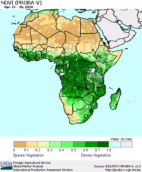 Africa NDVI (PROBA-V) Thematic Map For 4/21/2020 - 4/30/2020