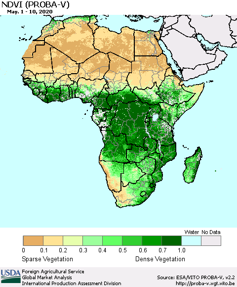 Africa NDVI (PROBA-V) Thematic Map For 5/1/2020 - 5/10/2020