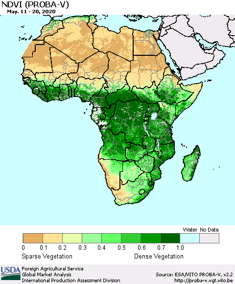 Africa NDVI (PROBA-V) Thematic Map For 5/11/2020 - 5/20/2020